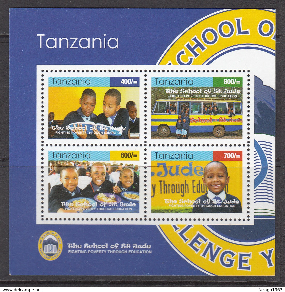 2010 Tanzania Education St. Judes Buses Children Souvenir Sheet MNH - Tanzania (1964-...)