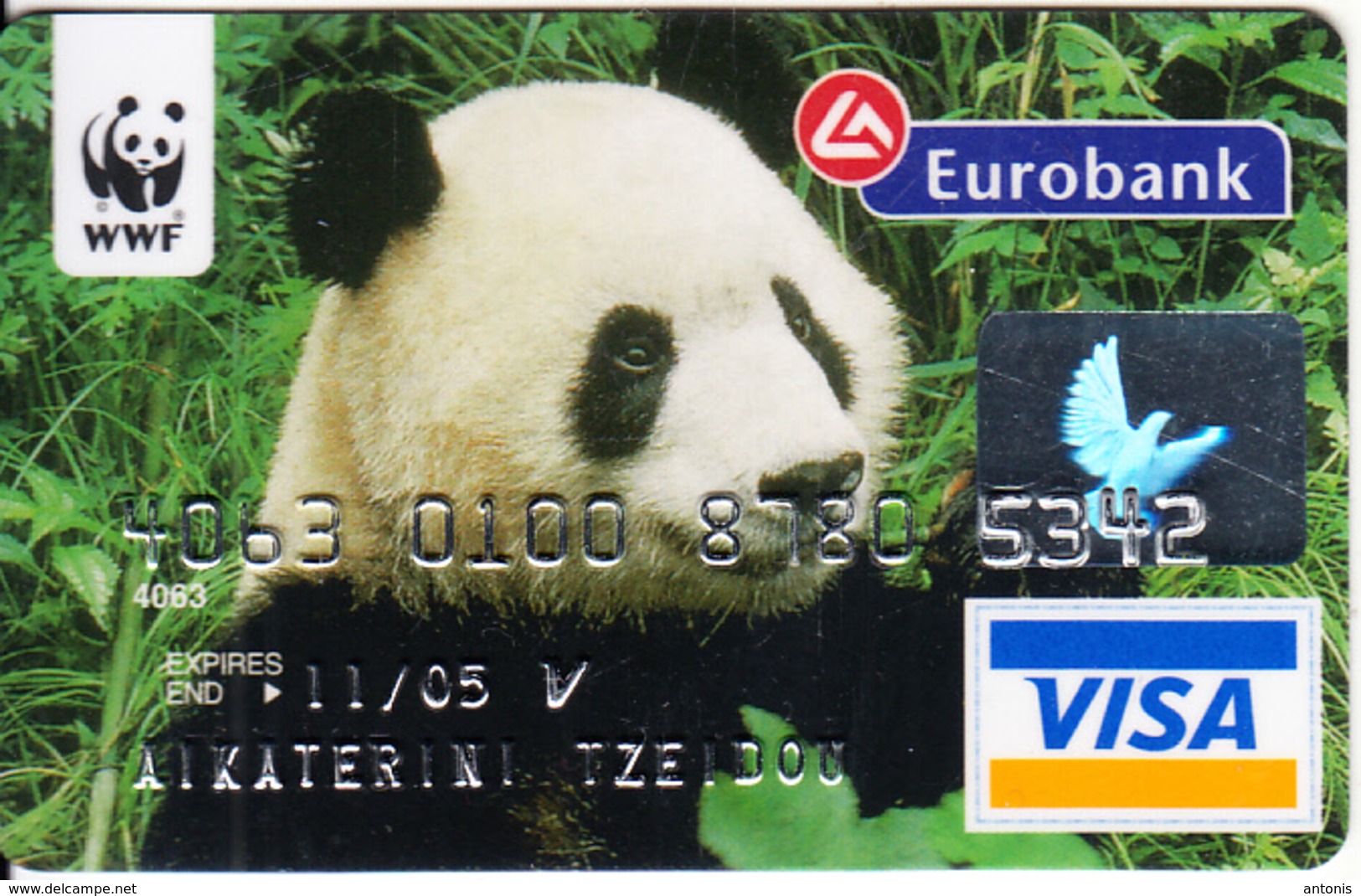 GREECE - WWF/Panda, Eurobank Visa(reverse Oberthur), 03/04, Used - Credit Cards (Exp. Date Min. 10 Years)