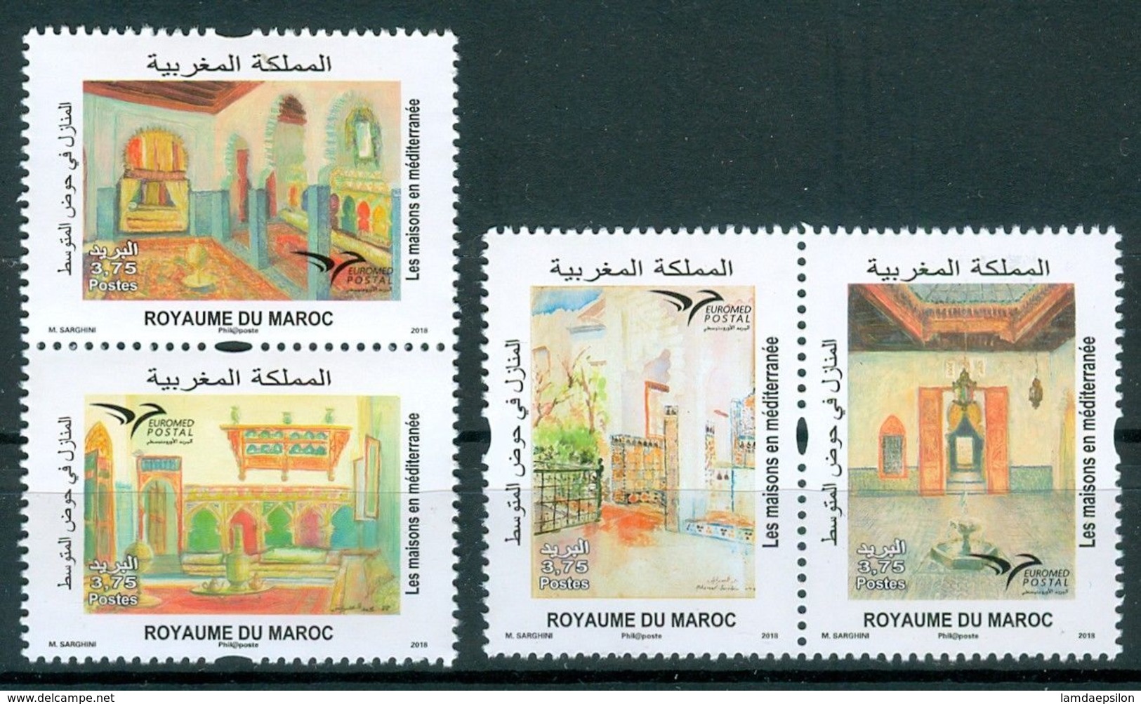 MOROCCO EUROMED POSTAL 2018 MAISONS EN MEDITERRANEE 2018 - Morocco (1956-...)