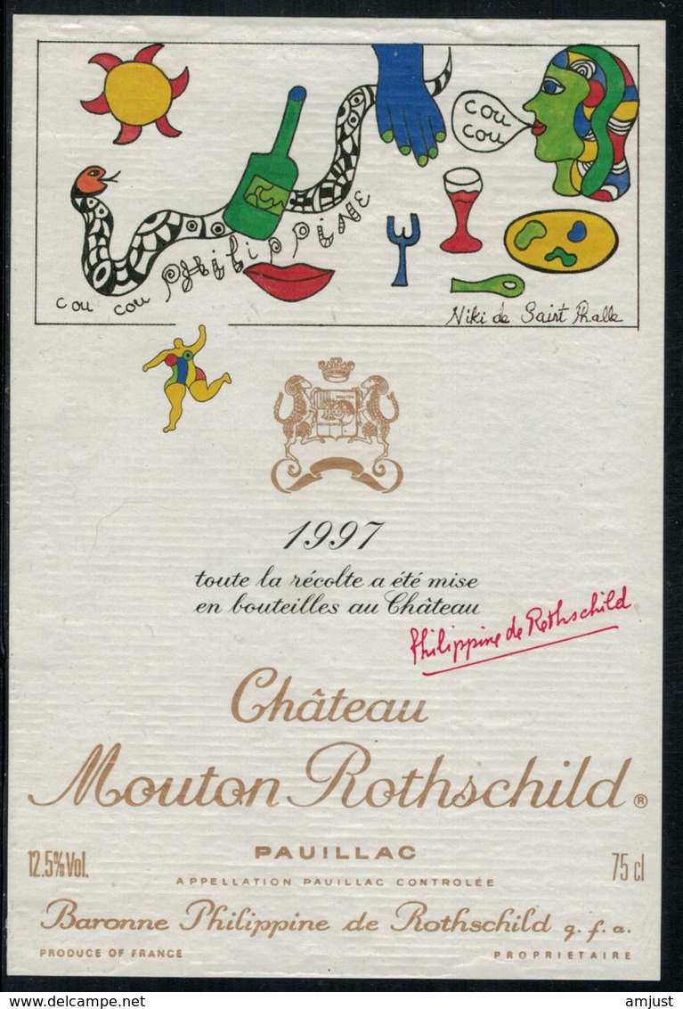 Etiquette De Vin // Bordeaux, Château Mouton Rothschild 1997 Pauillac (Niki De Saint Phalle) - Bordeaux