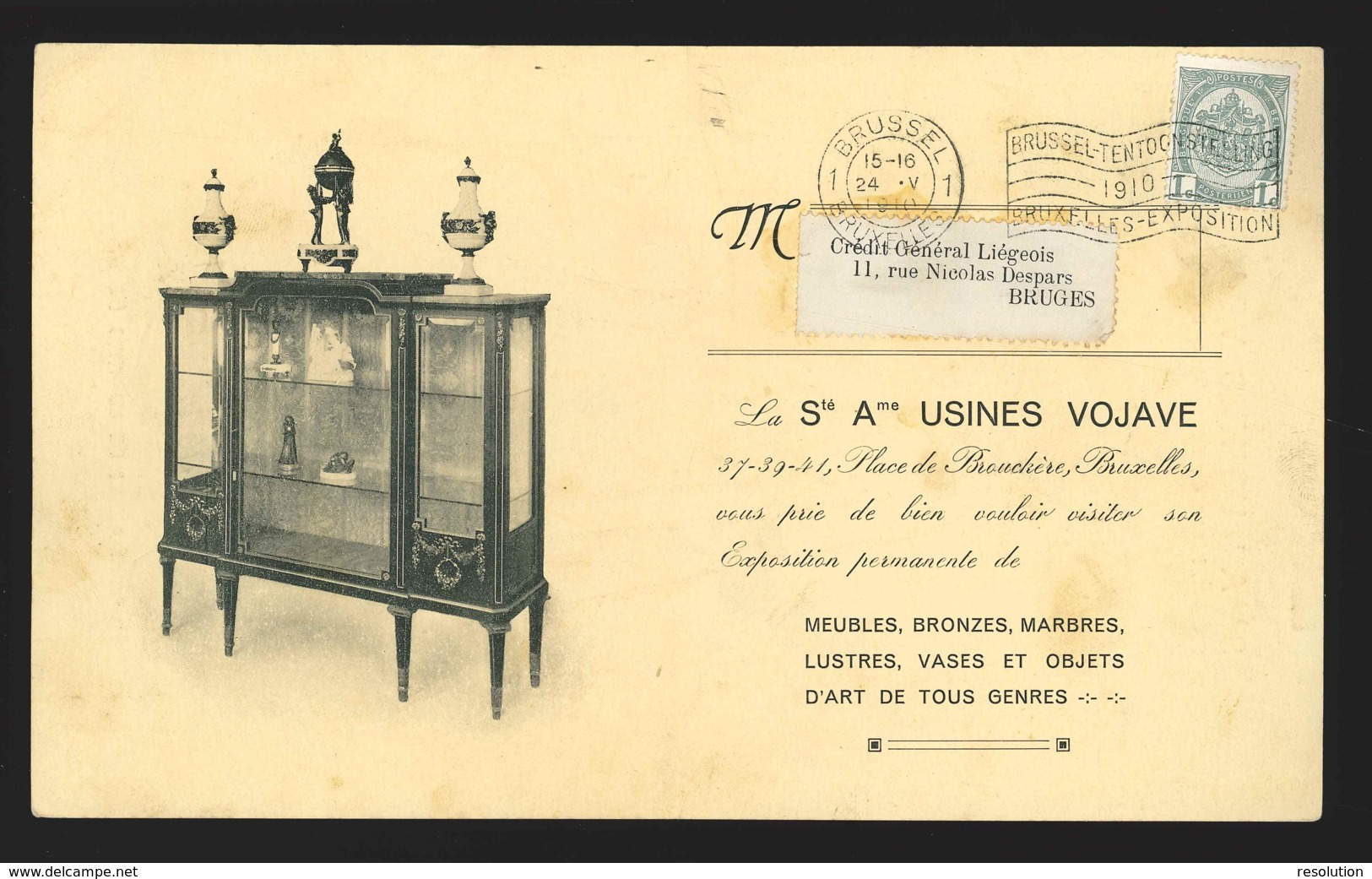 Imprimé Illustré "meubles, Lustres, ..." Aff. N°81 De Bruxelles /1910 Pour Bruges - 1893-1907 Stemmi