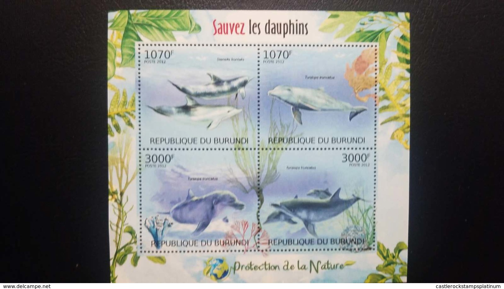 O) 2012 BURUNDI, DOLPHIN - STENELLA FRONTALIS - TURSIOPS TRUNCATUS - MAMMALS, ALGA  MARINE PLANT, MNH - Unused Stamps