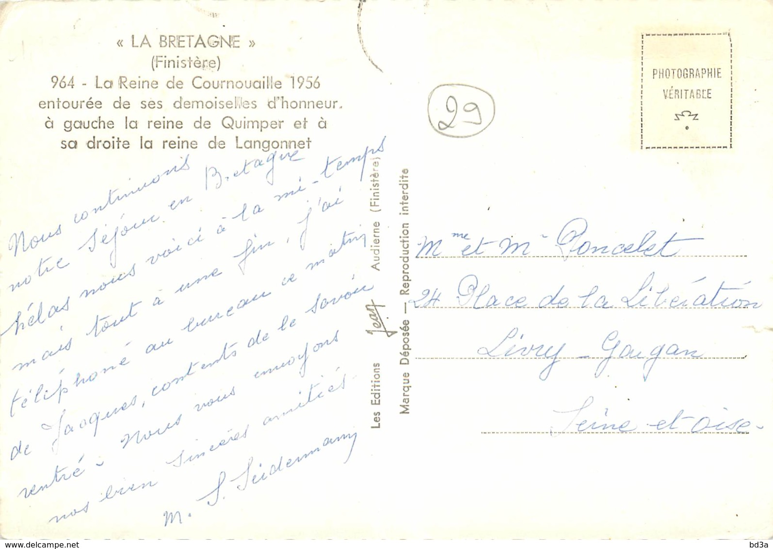 29 - LA REINE DE CORNOUAILLE 1956 - FOLKLORE - Autres & Non Classés