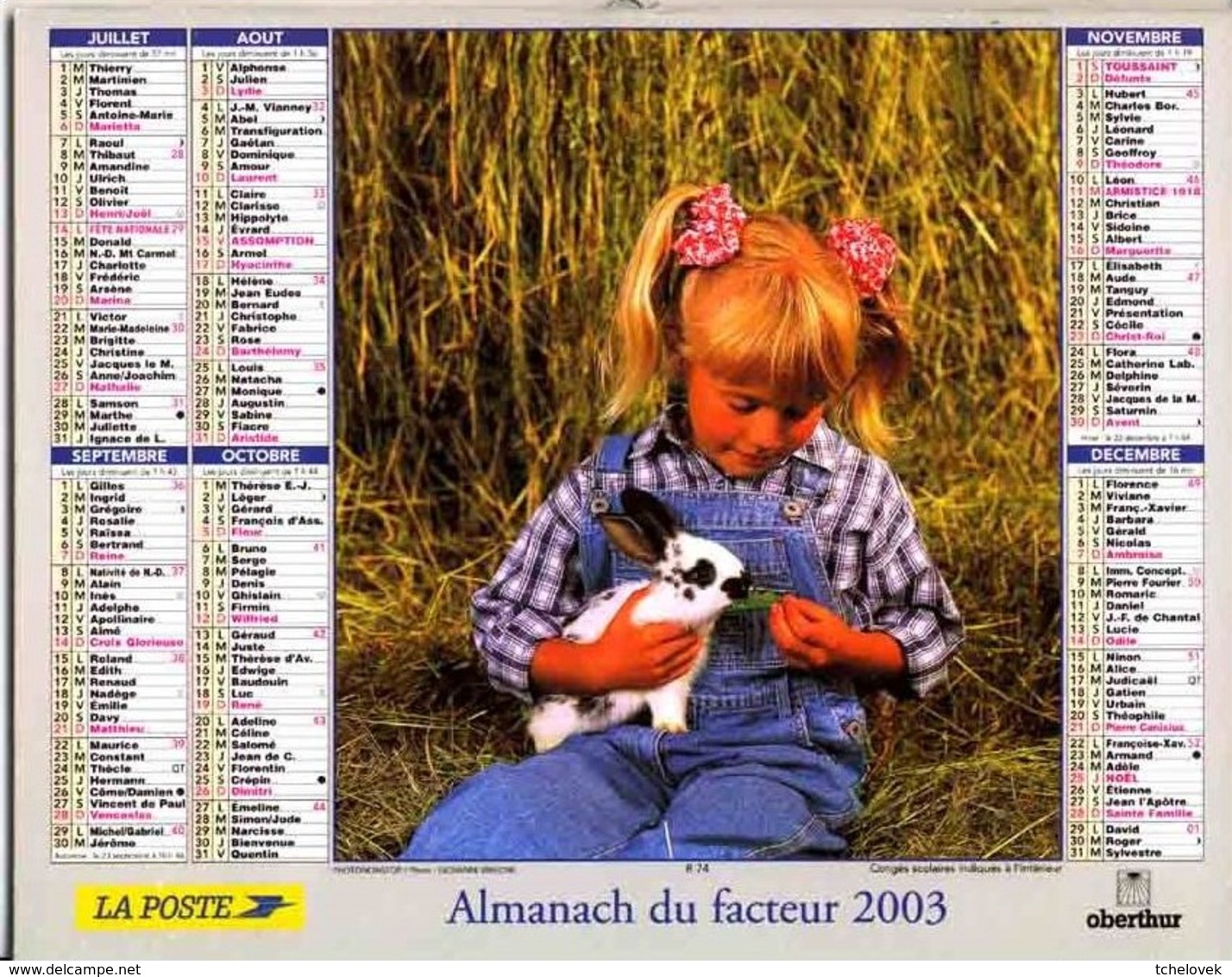 (Divers). Calendriers Almanach Oberthur Du Facteur 2003 Departement 39 Jura Chat Lapin Enfants & 2010 Lavigne & 2001.76 - Groot Formaat: 2001-...
