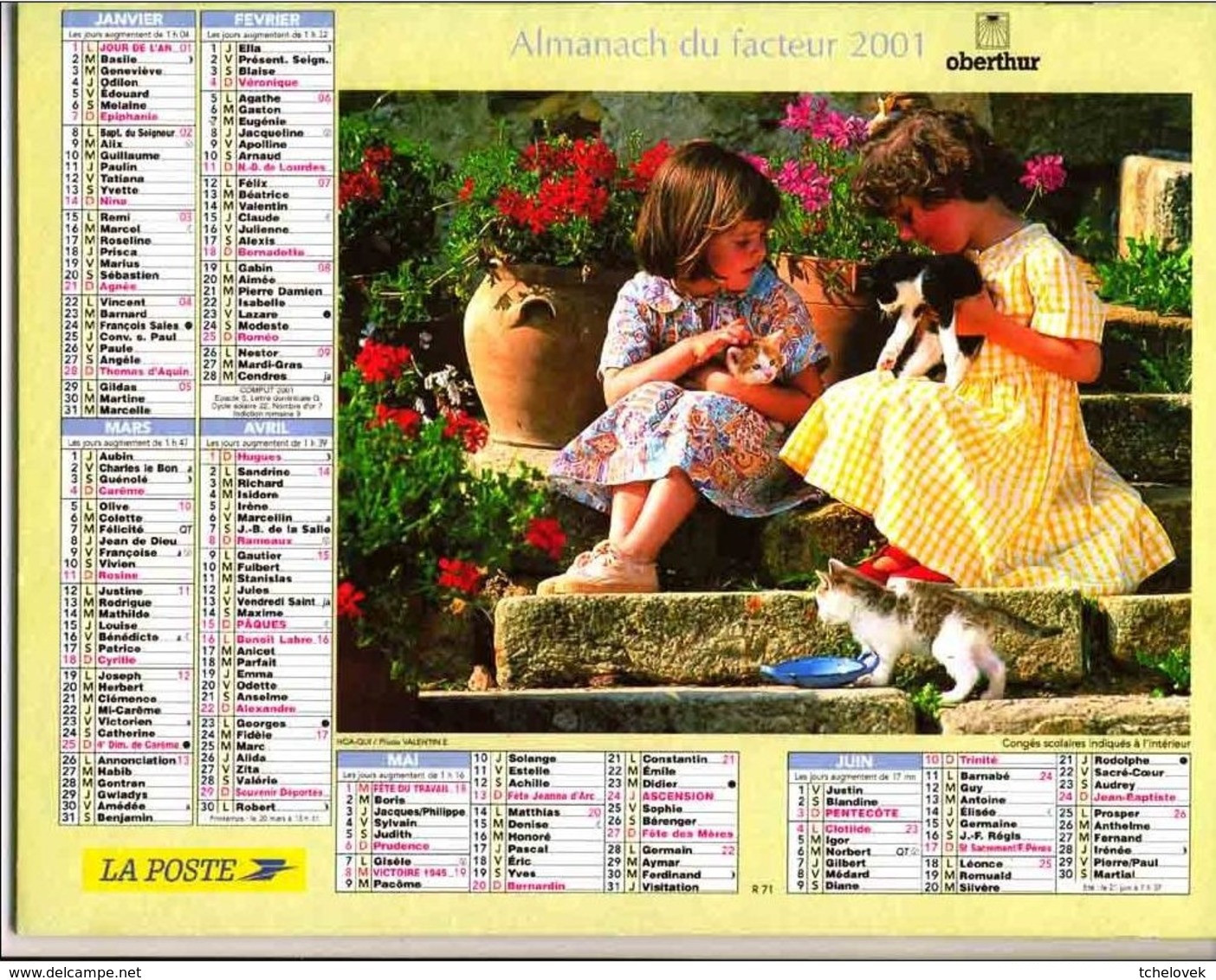 (Divers). Calendriers Almanach Oberthur Du Facteur 2003 Departement 39 Jura Chat Lapin Enfants & 2010 Lavigne & 2001.76 - Groot Formaat: 2001-...