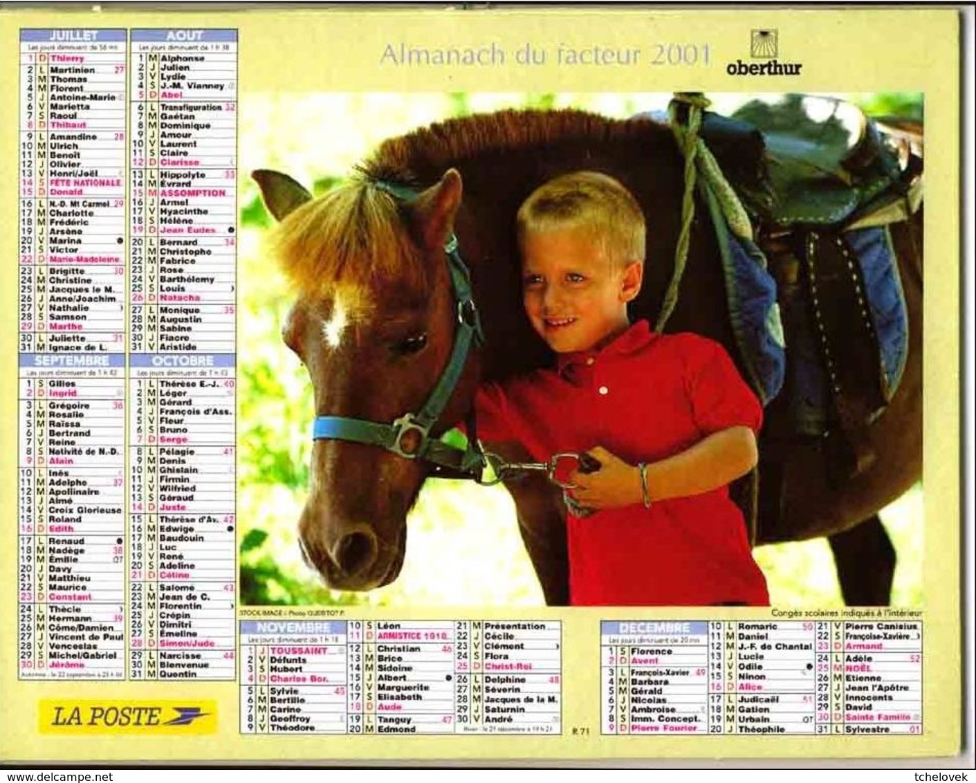 (Divers). Calendriers Almanach Oberthur Du Facteur 2003 Departement 39 Jura Chat Lapin Enfants & 2010 Lavigne & 2001.76 - Groot Formaat: 2001-...