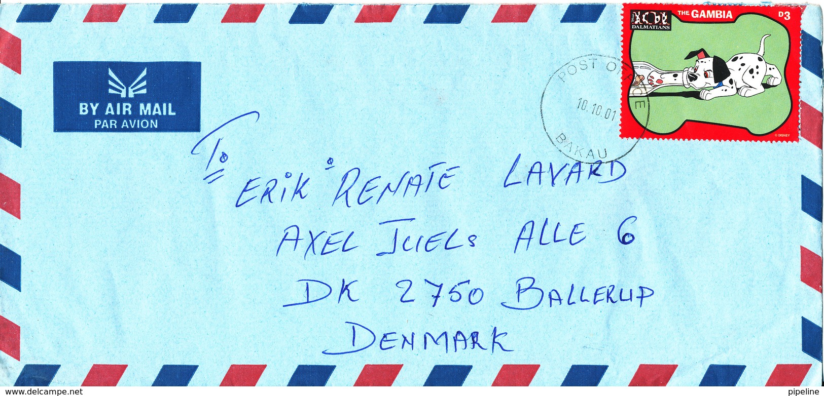 Gambia Air Mail Cover Sent To Denmark Bakau 10-10-2001 (single Disney Stamp Dalmatians) - Gambia (1965-...)