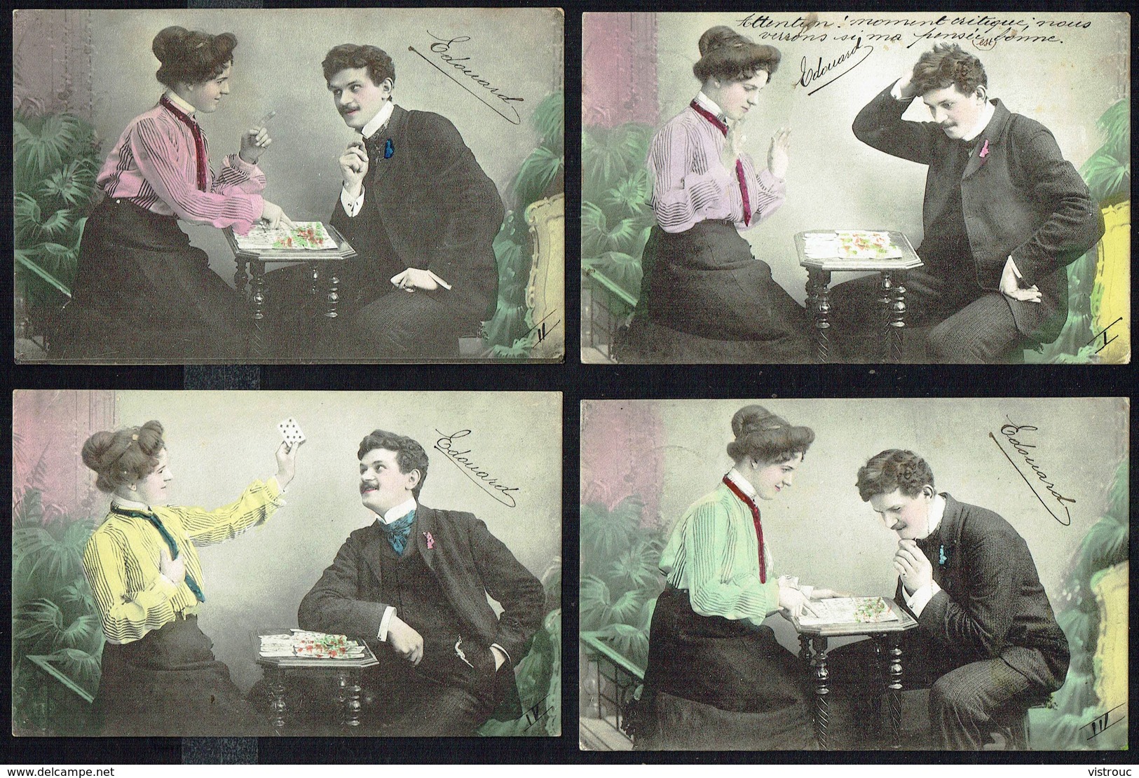 Couple Jouant Aux Cartes - 4 CP Poses Différentes - Circulé - Circulated - Gelaufen - 1904. - Couples