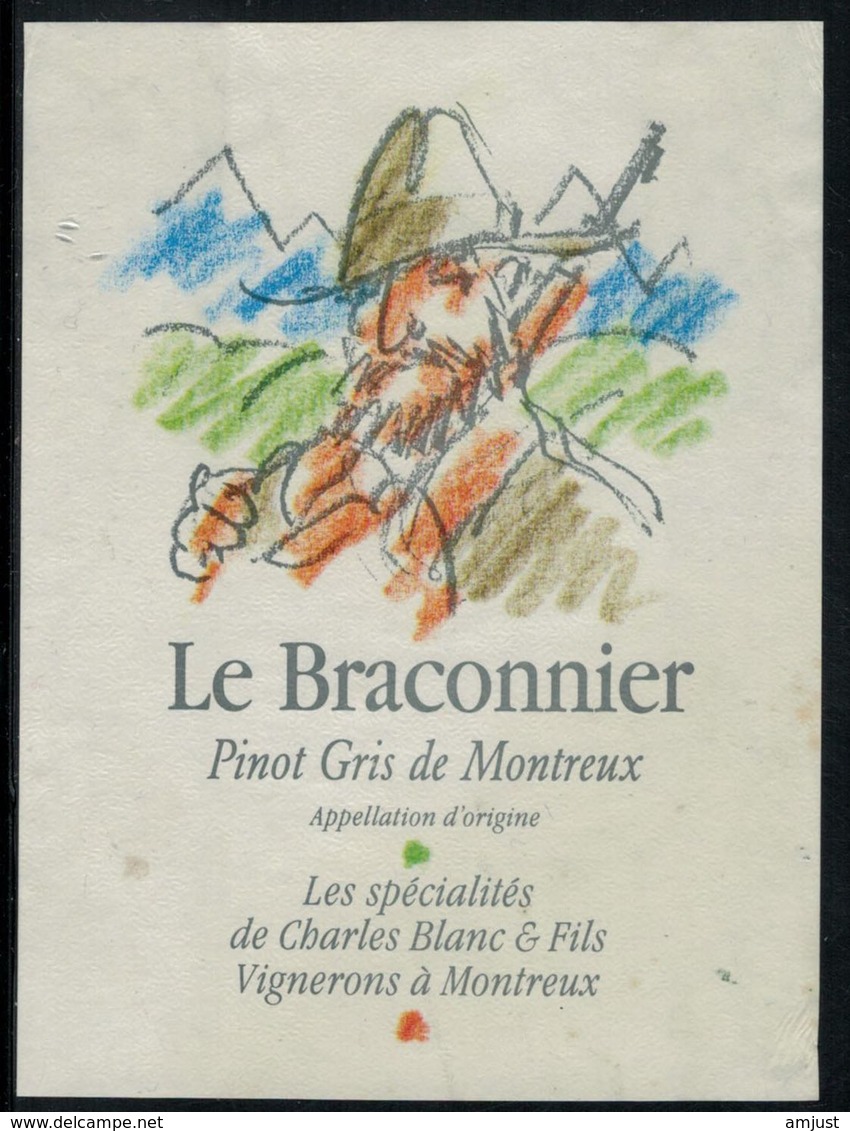 Etiquette De Vin // Pinot Gris De Montreux, Le Braconnier - Chasse