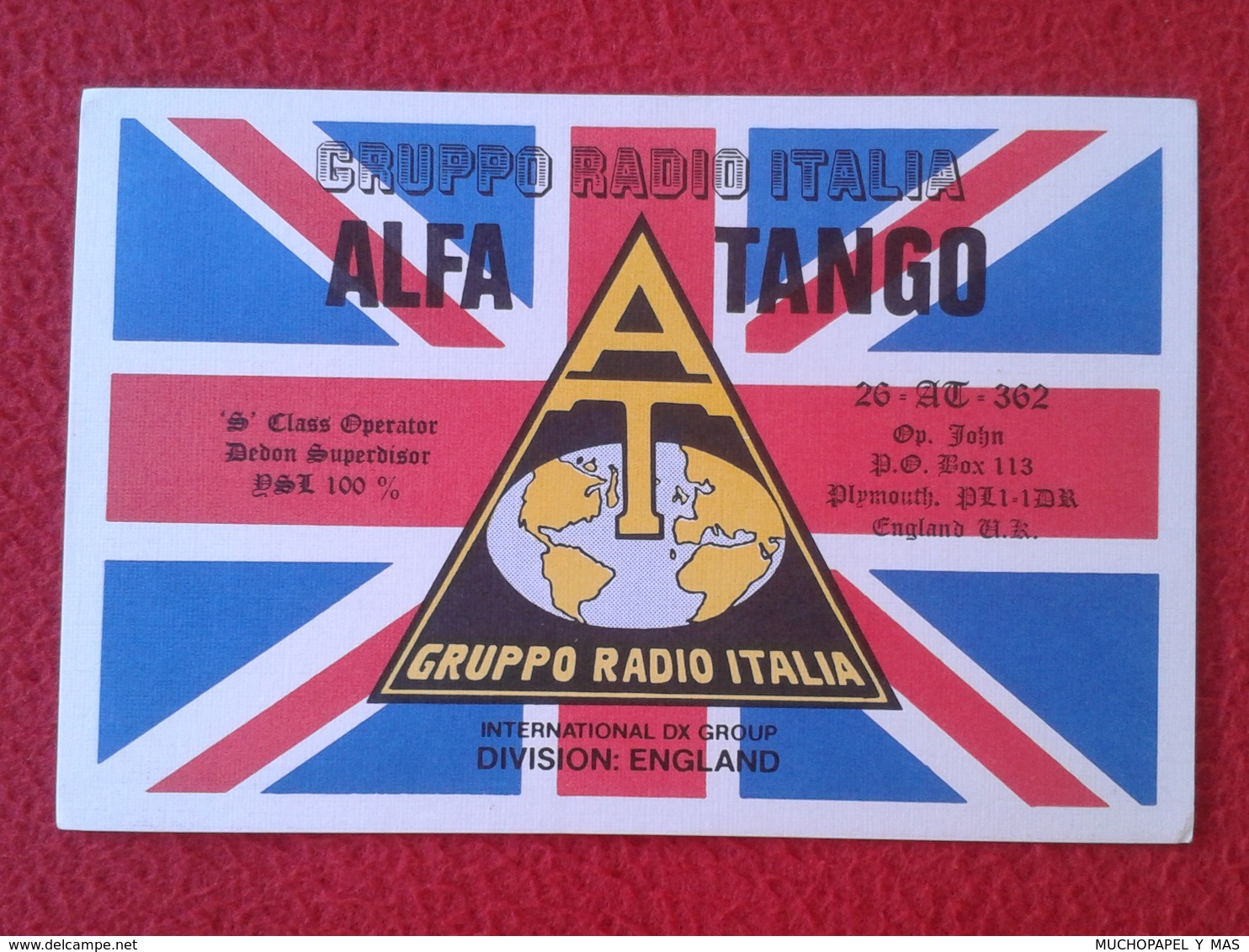 POSTAL TYPE POST CARD QSL RADIOAFICIONADOS RADIO AMATEUR GRUPPO ALFA TANGO ITALIA ENGLAND UK UNITED KINGDOM FLAG BANDERA - Otros & Sin Clasificación