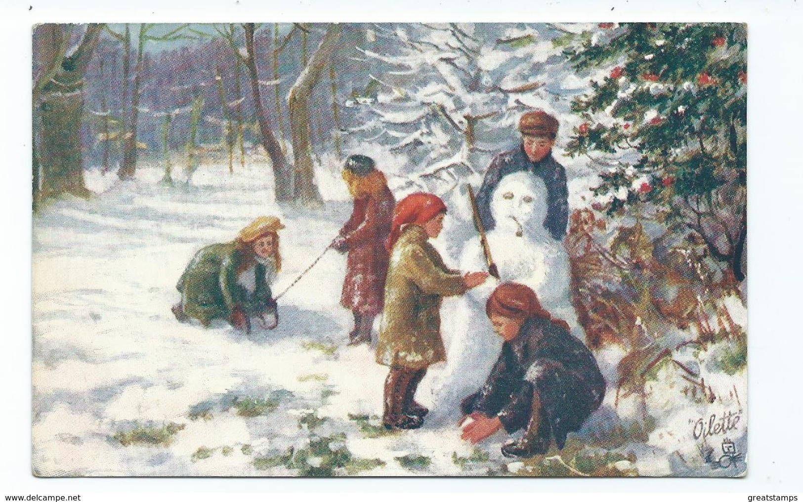 Christmas Postcard   Snowman  Scene Unposted  Oilette Tuck's Unused Merry Winter Time 9963 - Other & Unclassified