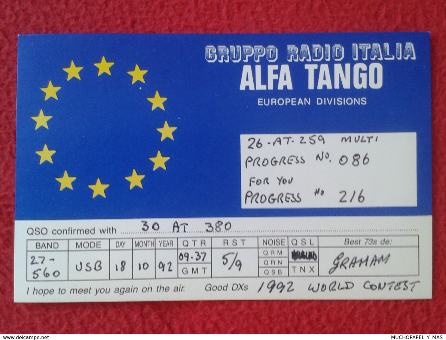 POSTAL TYPE POST CARD QSL RADIOAFICIONADOS RADIO AMATEUR GRUPPO ALFA TANGO ITALIA EUROPE EUROPA EUROPEAN DIVISIONS FLAG - Otros & Sin Clasificación