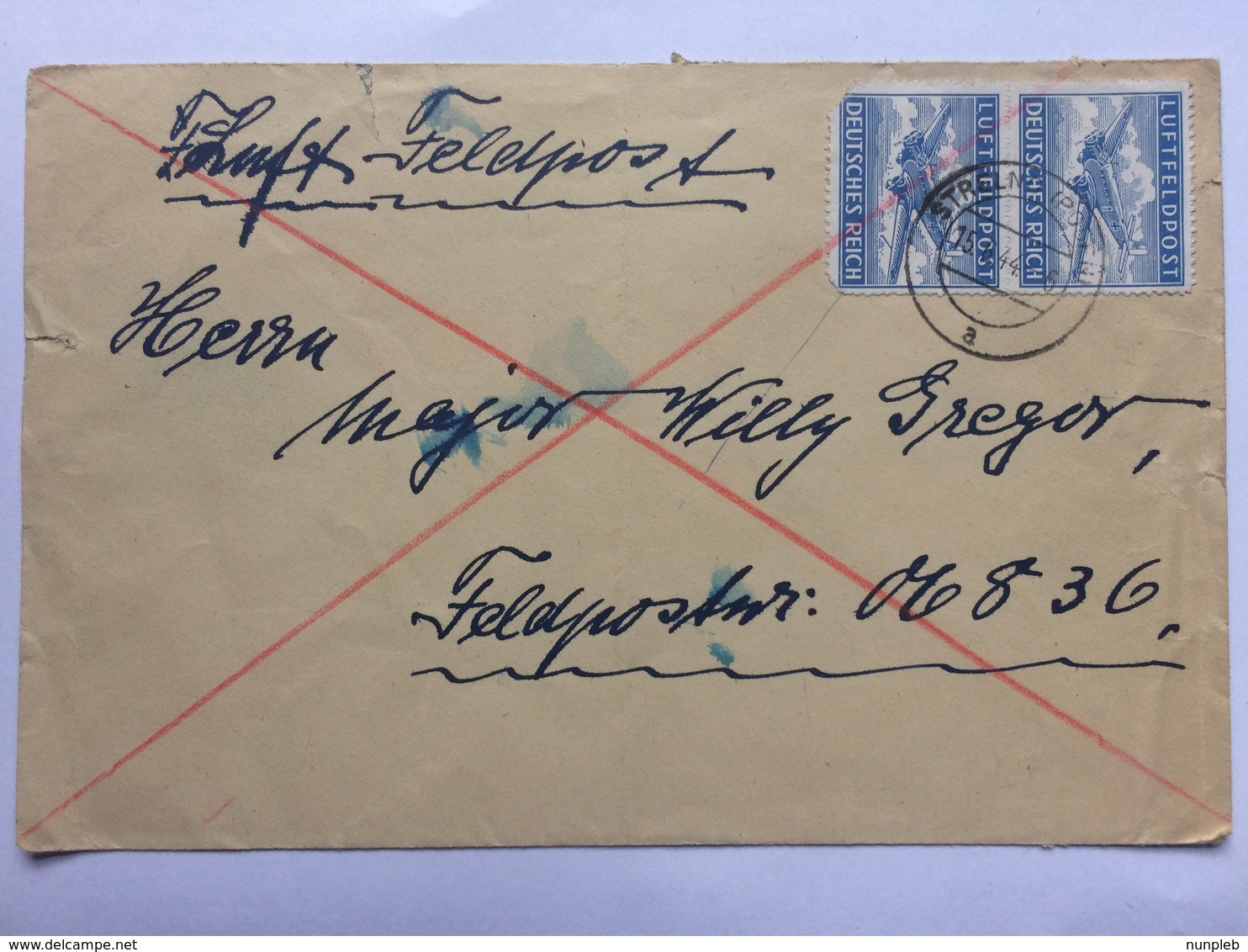 GERMANY 1944 Cover Strelno Poland Feldpost Tied With Luftfeldpost X 2 - Briefe U. Dokumente