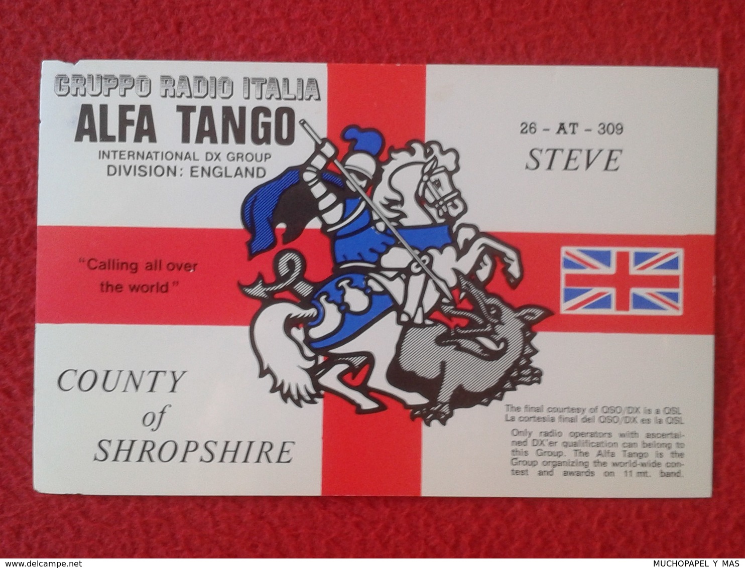 POSTAL POST CARD QSL RADIOAFICIONADOS RADIO AMATEUR GRUPPO ALFA TANGO ITALIA ENGLAND UNITED KINGDOM COUNTY OF SHROPSHIRE - Otros & Sin Clasificación