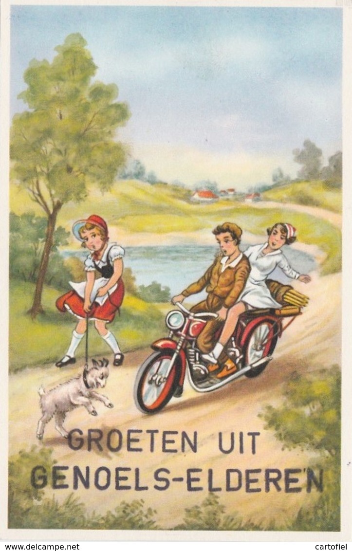 GENOELSELDEREN-TONGEREN-RIEMST-GROETEN UIT-MOTO-BROMMER-FANTASIEKAART-PROEFDRUK-MOOI-ZIE DE 2 SCANS! - Tongeren