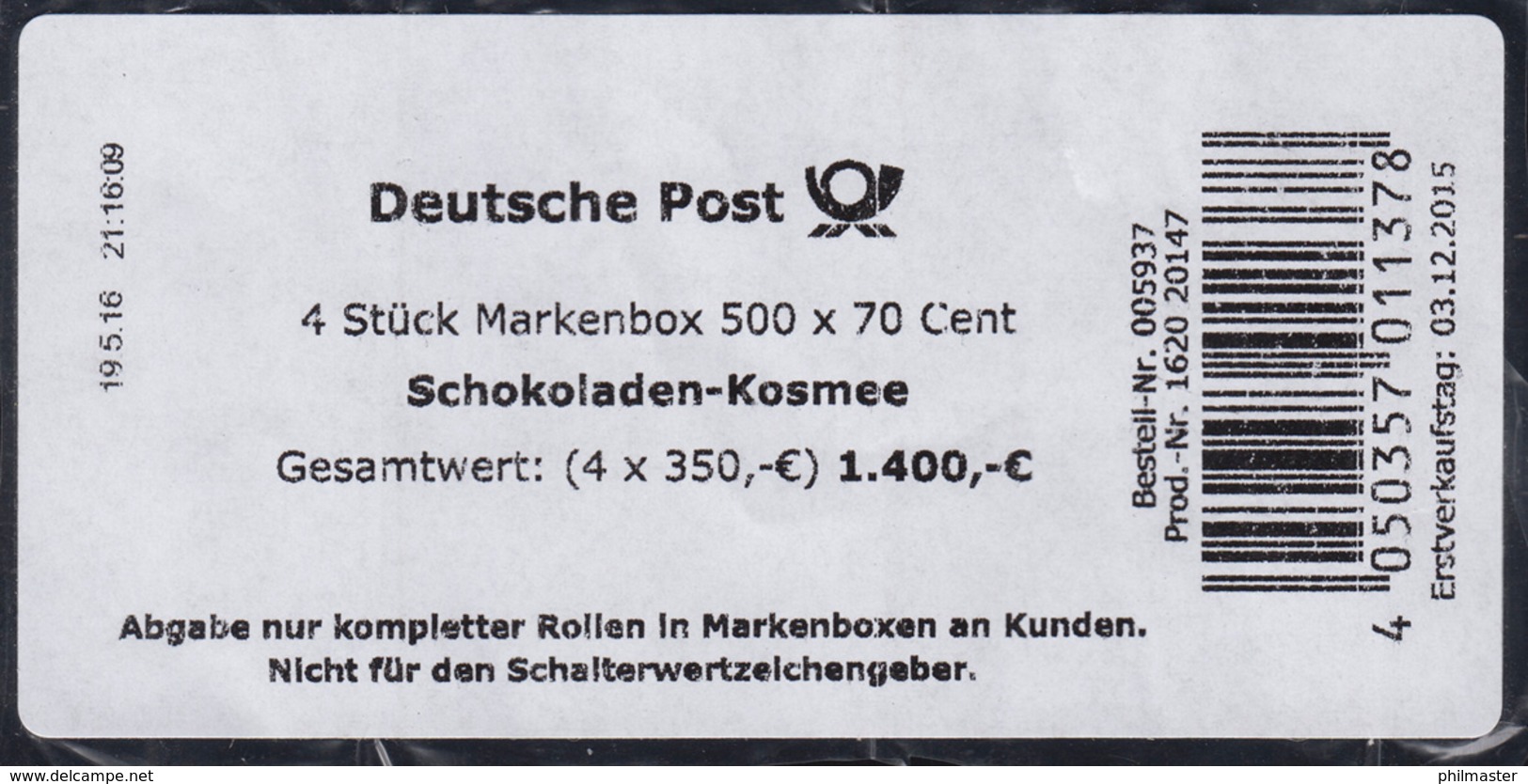 3189 Schokoladen-Kosmee 70 Banderole / Aufkleber Für 4 Markenboxen, 1620 20147 - Rollenmarken