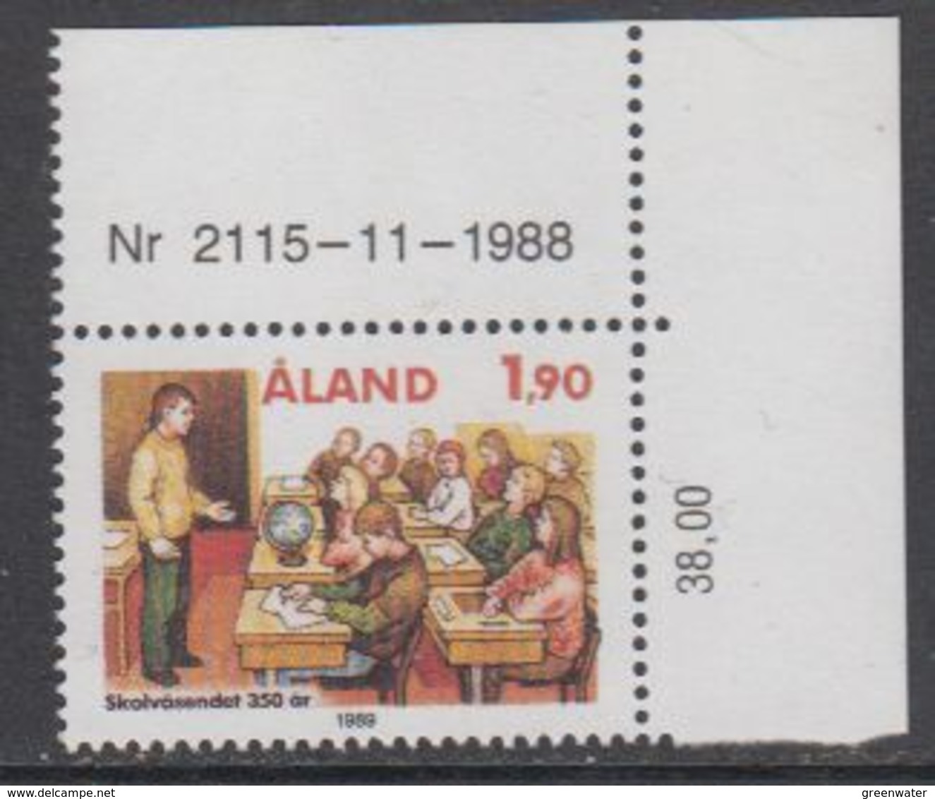 Aland 1989 350th Anniversary Education 1v (corner, Printing Date) ** Mnh (43357L) - Aland