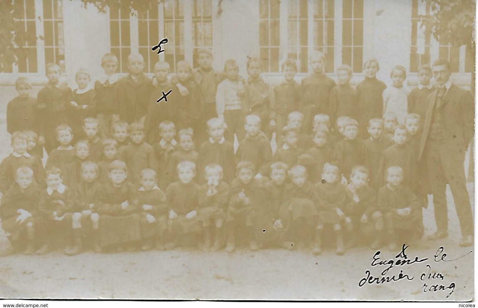 INDRE - AIGURANDE - L'ECOLE DES GARCONS 1900/10  RARE CARTE PHOTO SIGNEE JULIE LETANG DU BAR RESTAURANT D'AIGURANDE - Autres & Non Classés