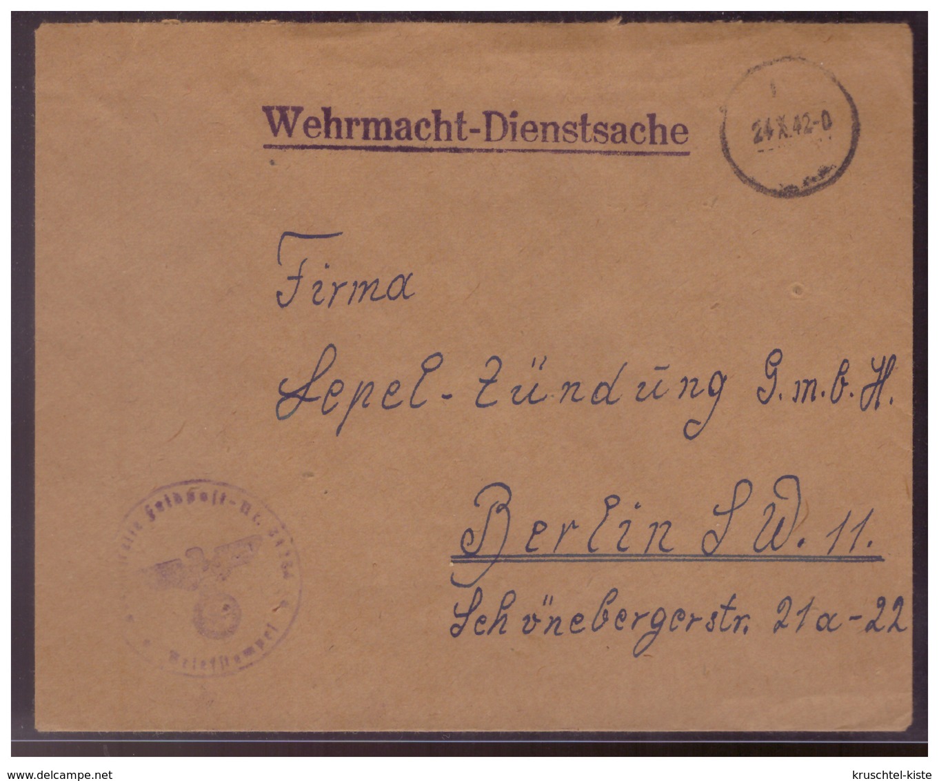 Dt- Reich (008424) Feldpostbrief, Gelaufen Als Wehrmacht- Dienstsachte Mit Tarnstempel Am 24.10.1942 - Briefe U. Dokumente