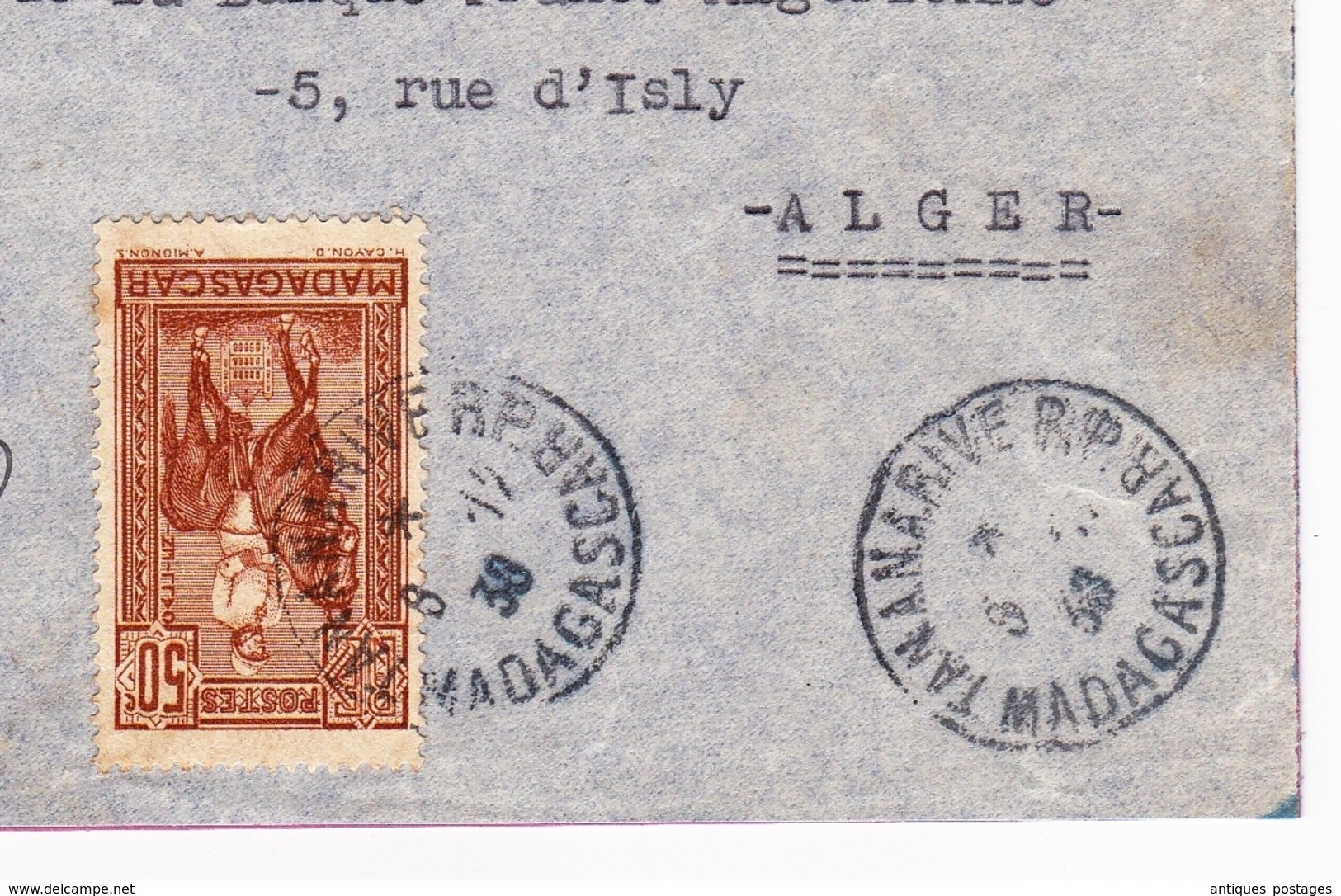 Lettre Recommandée 1938 Antananarivo Tananarive Madagascar Alger Algérie Banque Franco Algérienne - Storia Postale