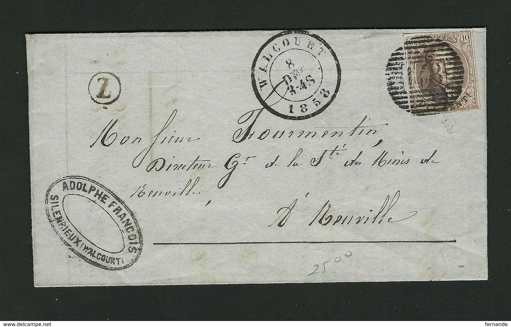 Nr 10A Sur Facture De SILENRIEUX ( Boite Rurale Z ) Cachet Départ De Walcourt P148 Et Arrivée De Philipeville - 1858-1862 Medallones (9/12)