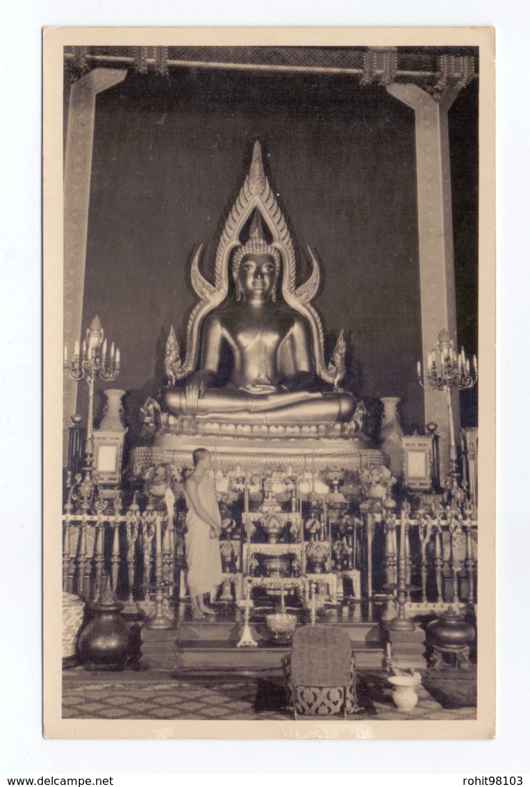 Real Photo Postcard Of The Golden Buddha Statue In The Marble Temple, Bangkok, Thailand, Lot # IND 777 - Buddhism