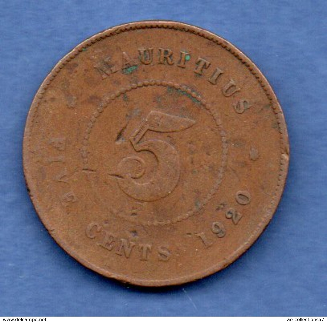 Mauritius  -- 5 Cents 1920  - -  Km # 14 -  état  B - Maurice
