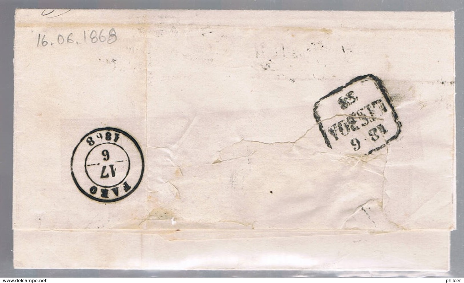 Portugal, 1868, # 30, Tavira-Lisboa - Lettres & Documents