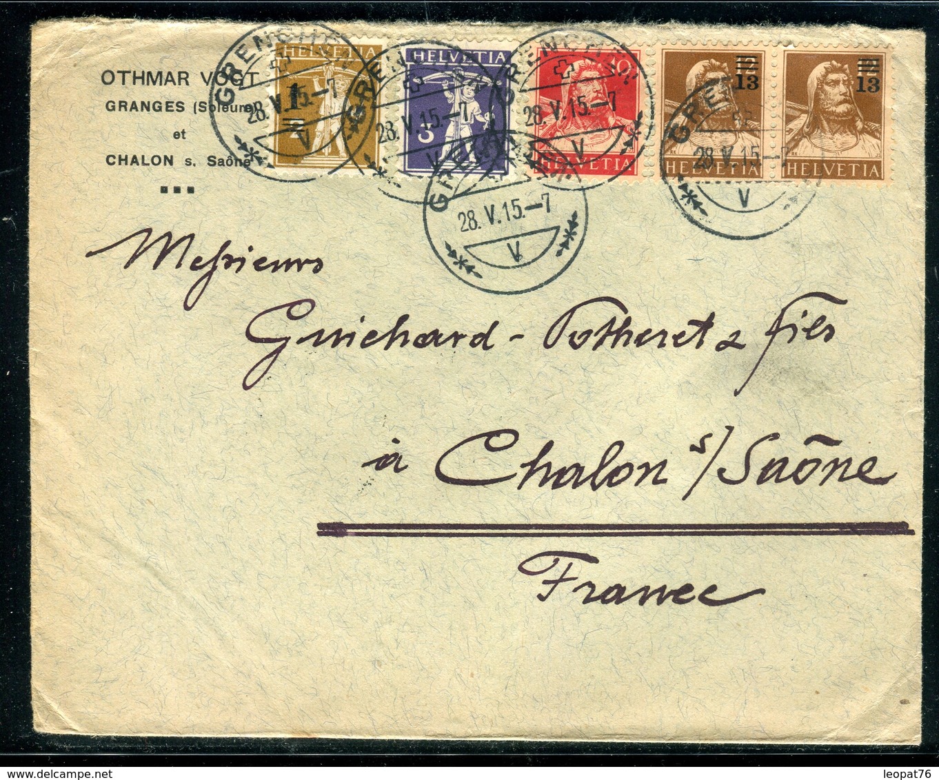 Suisse - Enveloppe Commerciale De Grenchen Pour La France En 1915, Affranchissement Plaisant -  Réf JJ 39 - Marcofilia