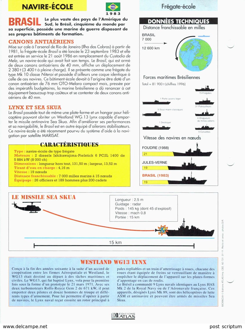 Thème - Bateau - 60 Fiches Des Editions Atlas - Navires De Guerre - Sous-marin - Porte-avions - Frégate... - Other & Unclassified