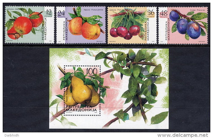 MACEDONIA 2005  Tree Fruits Set And Block MNH / **.  Michel  360-63 + Block 12 - Macédoine Du Nord