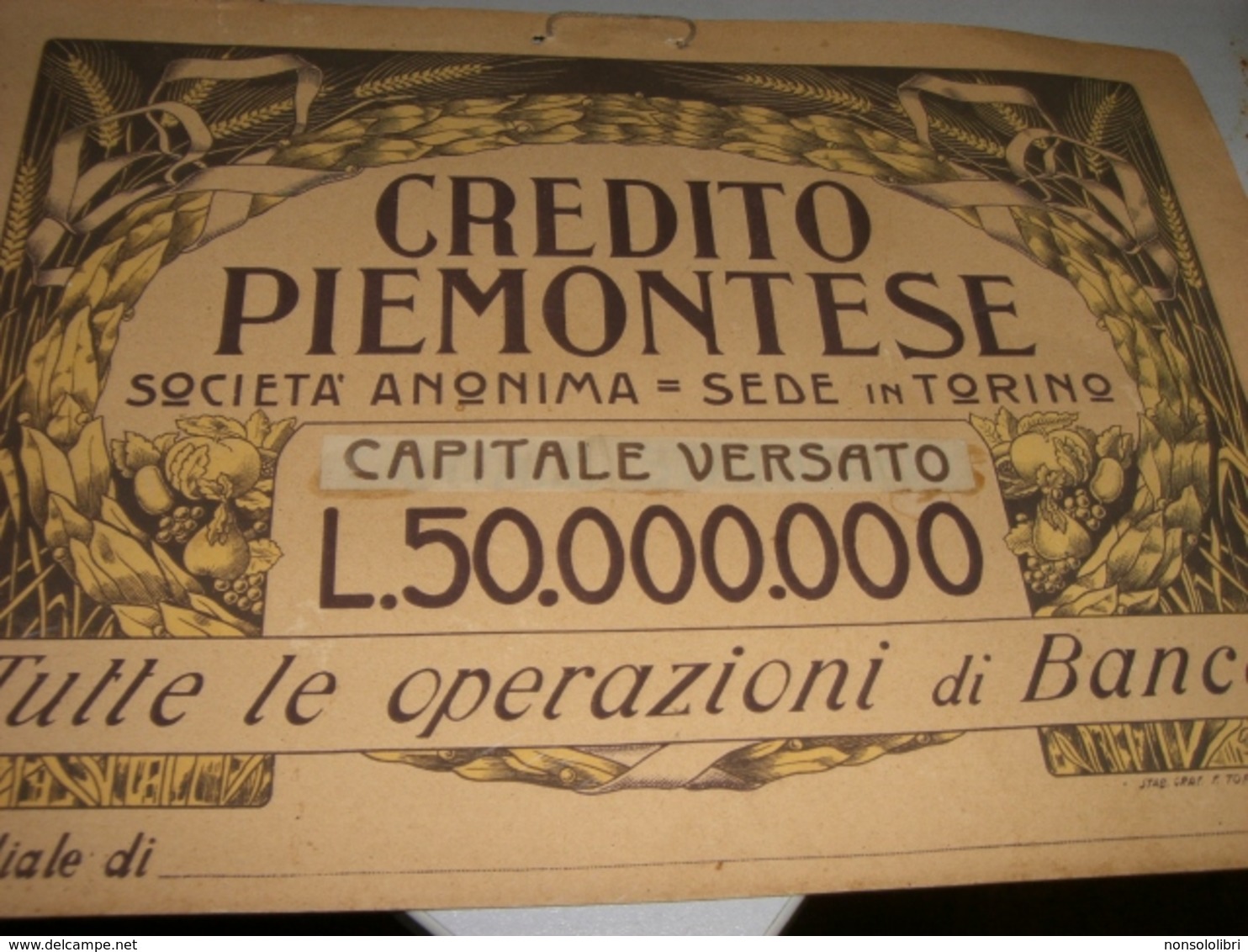 CARTONCINO PUBBLICITARIO DEL CREDITO PIEMONTESE CAPITALE 50.000.000 LIRE - Banca & Assicurazione