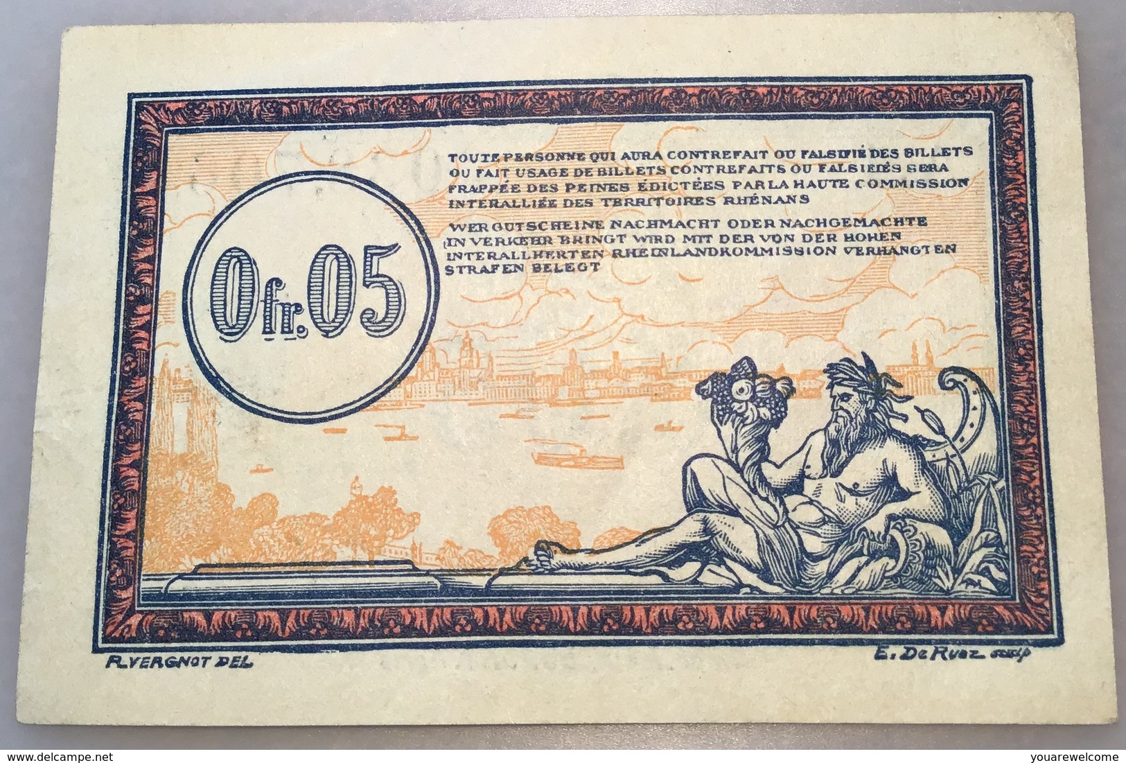 0,05 Francs 1923 Deutschland - Besetztes Rheinland Eisenbahnverwaltung Ro 855 (Rhénanie France Belgique Billet - WWI