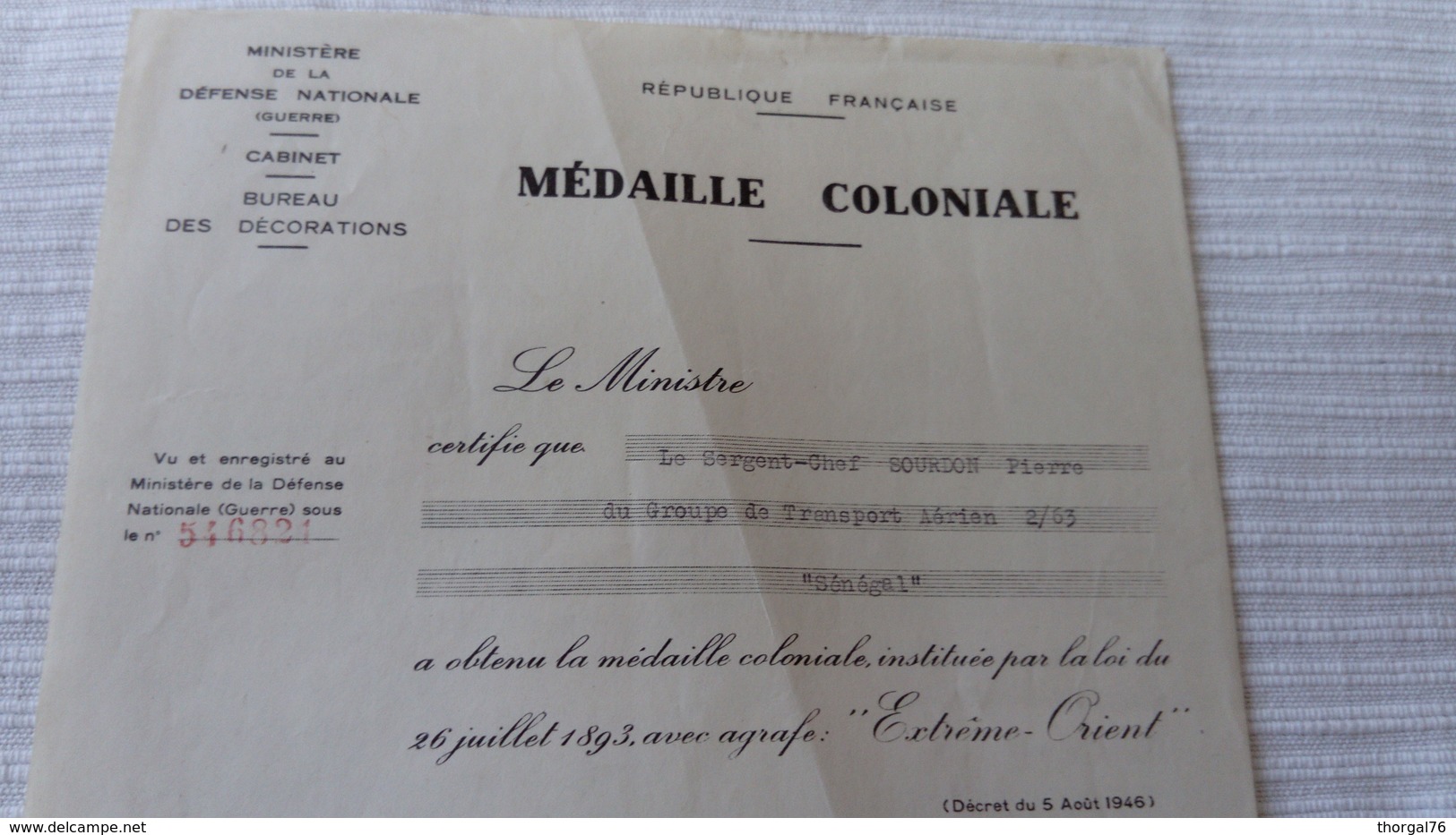 ARMEE DE L'AIR MEDAILLE COLONIALE OBTENUE EN INDOCHINE AVEC AGRAFE EXTREME ORIENT DOCUMENT - Aviación