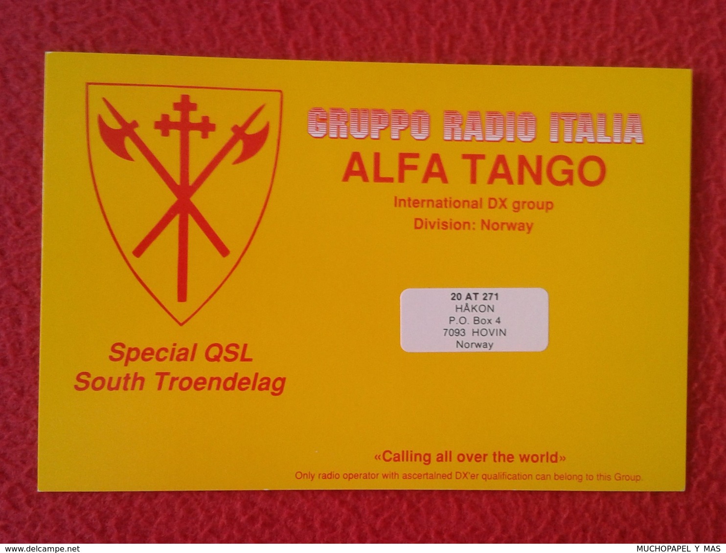 POSTAL POST CARD QSL RADIOAFICIONADOS RADIO AMATEUR GRUPPO ALFA TANGO ITALIA DIVISION NORWAY NORGE SOUTH TROENDELAG VER - Otros & Sin Clasificación
