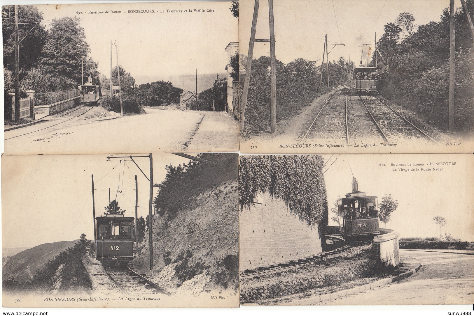 76 - Bon-Secours - La Ligne Du Tramway -lot 4 Cartes Animée Tram - Bonsecours