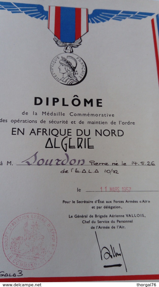 ARMEE DE L'AIR MEDAILLE COMMEMORATIVE DES OPERATIONS DE SECURITE ET DE MAINTIEN DE L'ORDRE EN AFRIQUE DU NORD - Aviazione