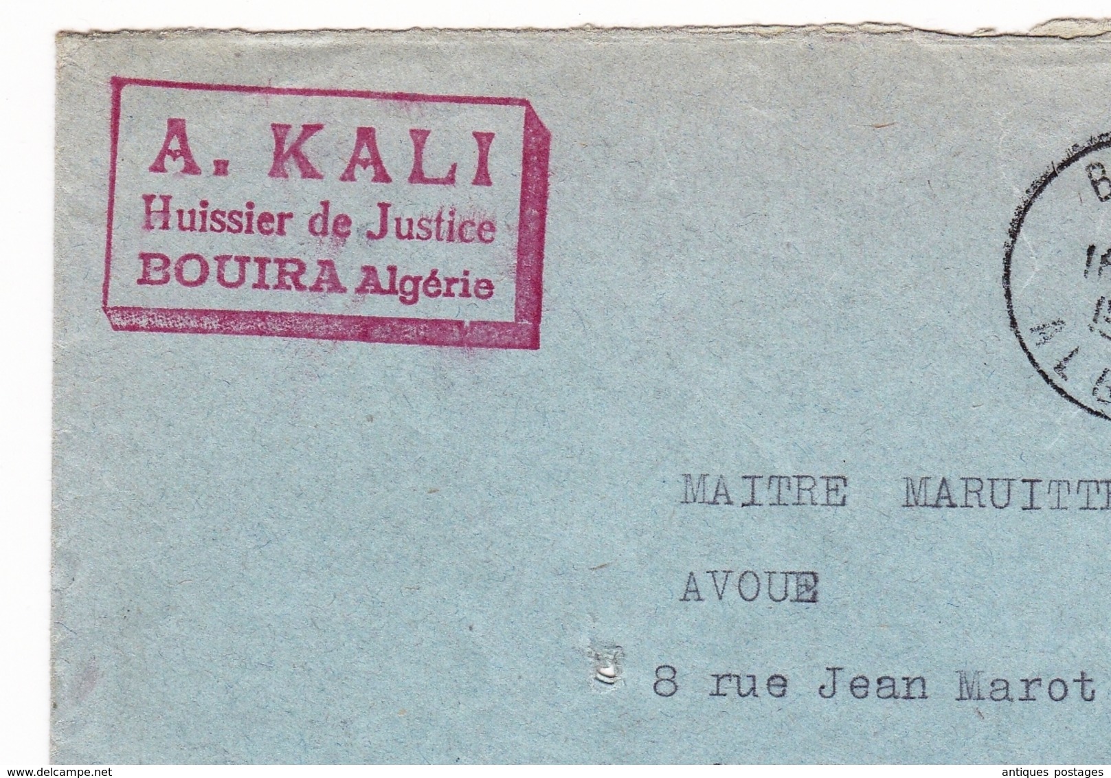 Lettre Recommandée 1956 Bouira Algérie Caen Calvados A. Kali Huissier De Justice - Cartas & Documentos