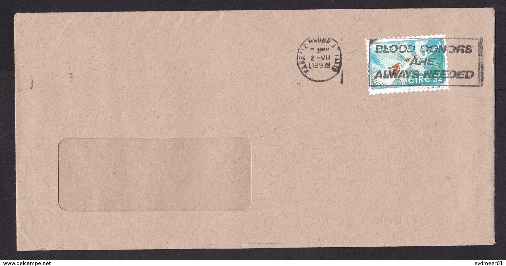 Ireland: Cover, 1997, 1 Stamp, Fairy Tale, Bird, Cancel Slogan Blood Donation, Donor, Health (traces Of Use) - Lettres & Documents