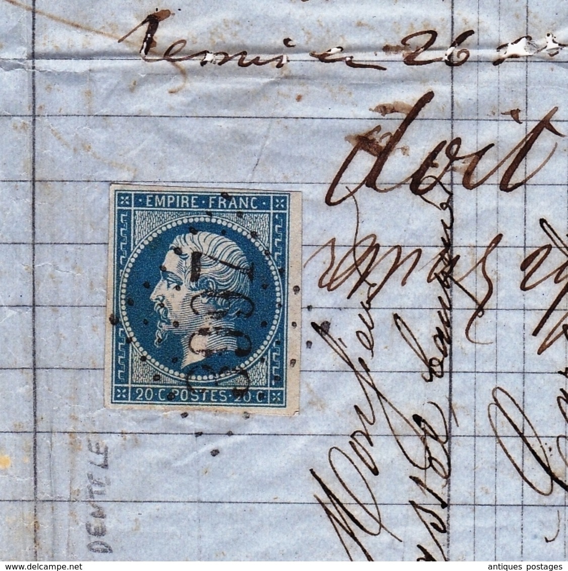 Lettre 1862 Comptoir De L'Escompte Tours Indre Et Loire Bastard & Cie Carcassonne Aude Timbre Napoléon III 20 Centimes - 1853-1860 Napoleon III