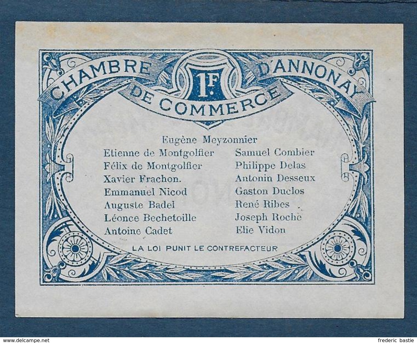 Chambre De Commerce D' Annonay - 1 Fr - 1914  ( Pirot N° 8 ) - Chambre De Commerce