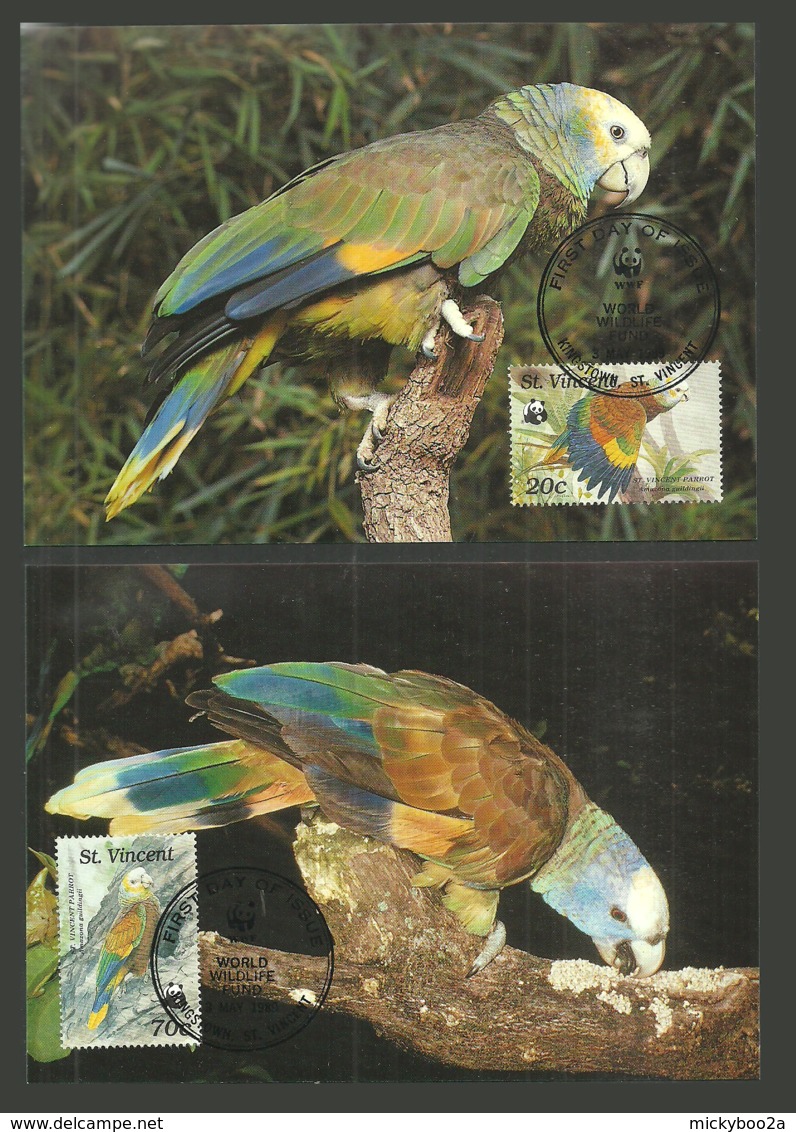 ST VINCENT 1989 BIRDS WWF AMAZON PARROT MAXICARDS SET OF 4 FDC - St.Vincent (1979-...)