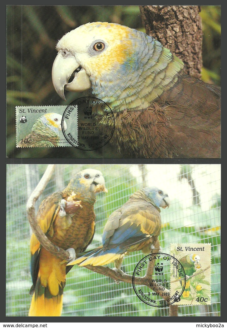 ST VINCENT 1989 BIRDS WWF AMAZON PARROT MAXICARDS SET OF 4 FDC - St.Vincent (1979-...)