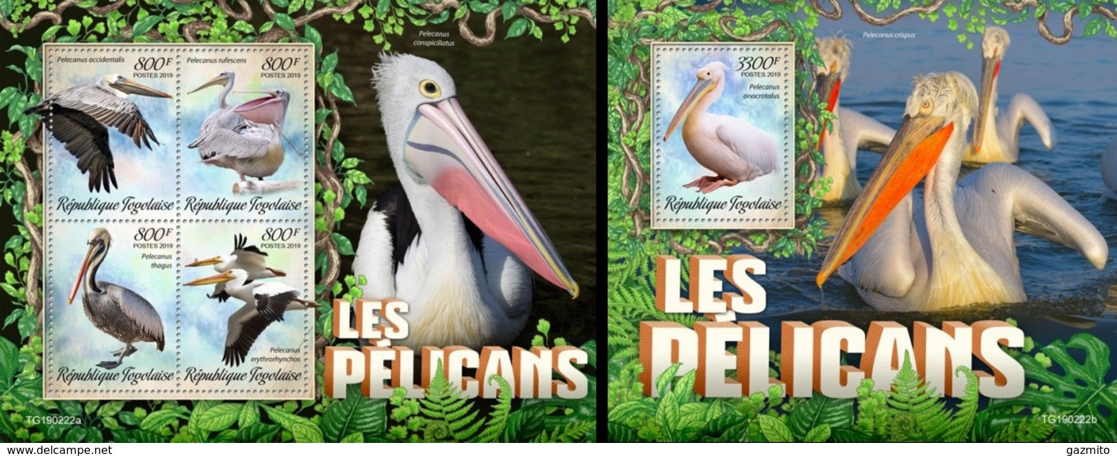 Togo 2019, Animals, Pellicans, 4val In BF +BF - Pélicans