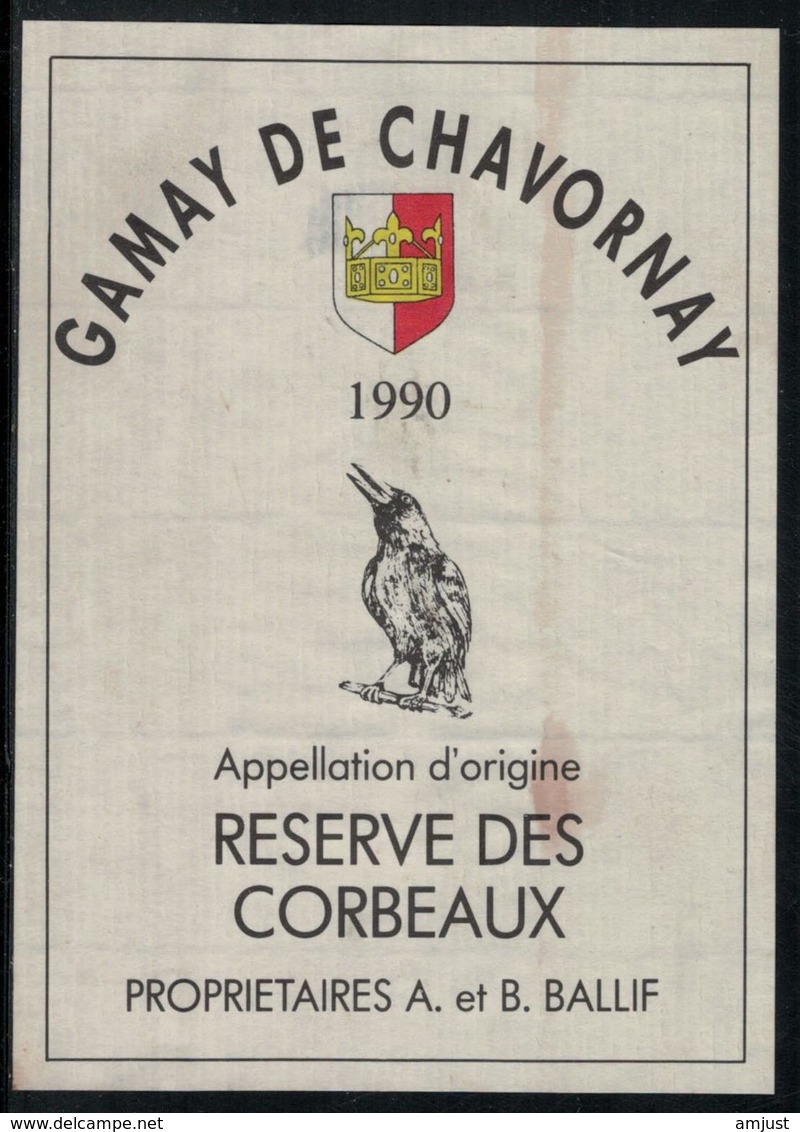 Etiquette De Vin // Gamay De Chavornay 1990, Réserve Des Corbeaux - Autres & Non Classés