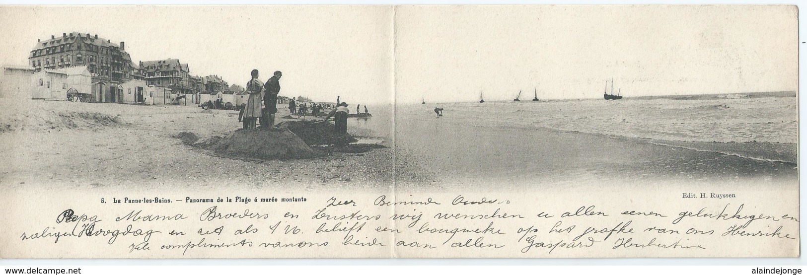 De Panne - La Panne -les-Bains - Panorama De La Plage A Marée Montante - Edit H. Ruyssen - 1903 - 8,50cmx27,50cm - De Panne