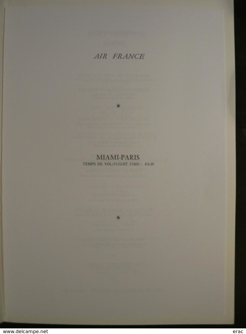 Menu Air France - Miami-Paris - Cartonnages Du XIXème - Boeing 747 - 1ère Classe - Menus