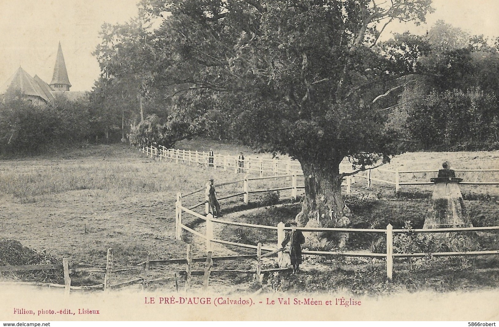 CARTE POSTALE ORIGINALE ANCIENNE : LE PRE D'AUGE LE VAL SAINT MEEN ET L'EGLISE ANIMEE CALVADOS (14) - Other & Unclassified