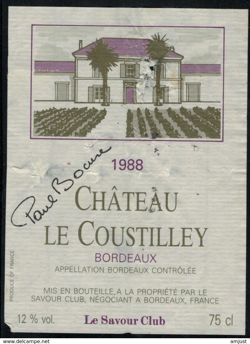 Etiquette De Vin // Bordeaux, Château Le Coustilley - Bordeaux