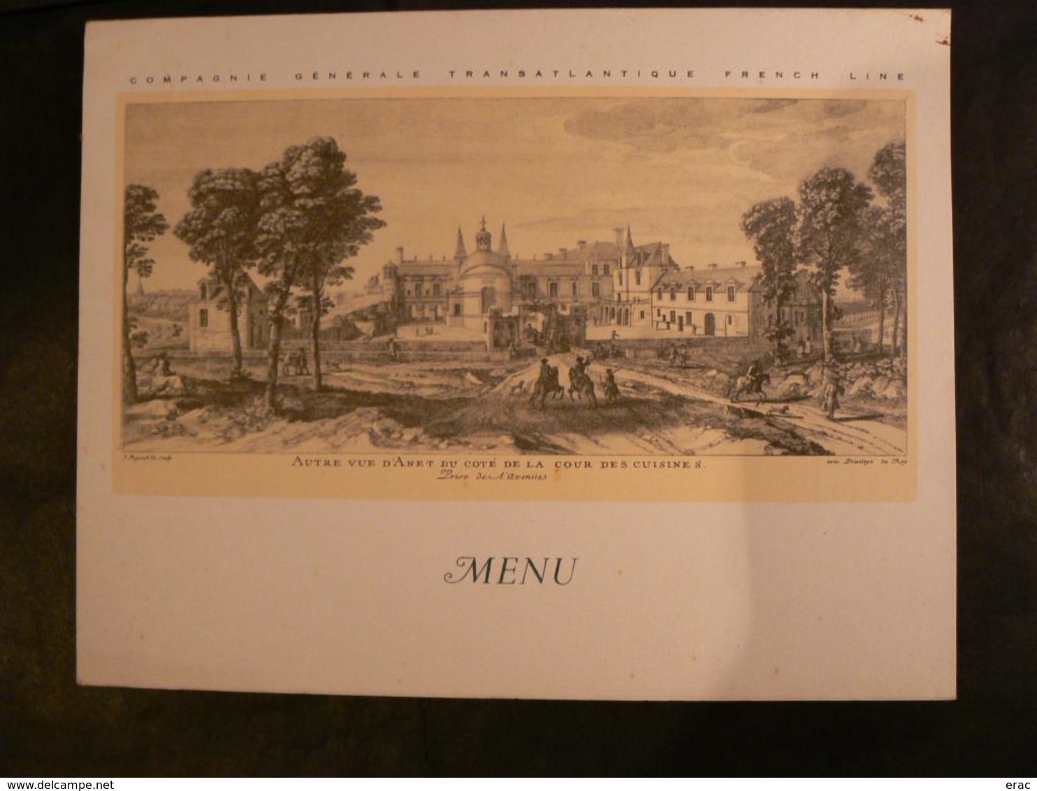 Menu Paquebot "Antilles" - 8 Septembre 1957 - Château D'Anet - 1ère Classe - Menus